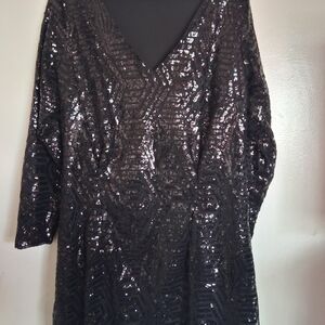 City Chic Black Sequin V-Neck Dress